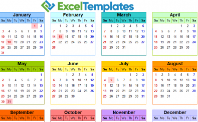Colorful Calendar in Excel