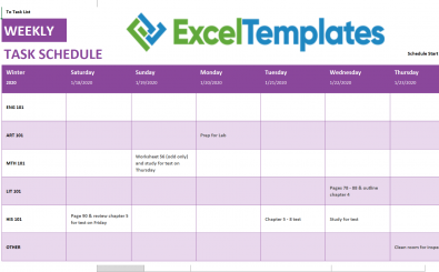 Weekly Calendar Excel Template