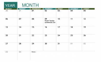 Monthly Academic Calendar Template