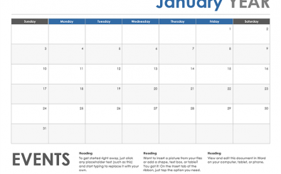 Horizontal/Event Monthly Calendar Template