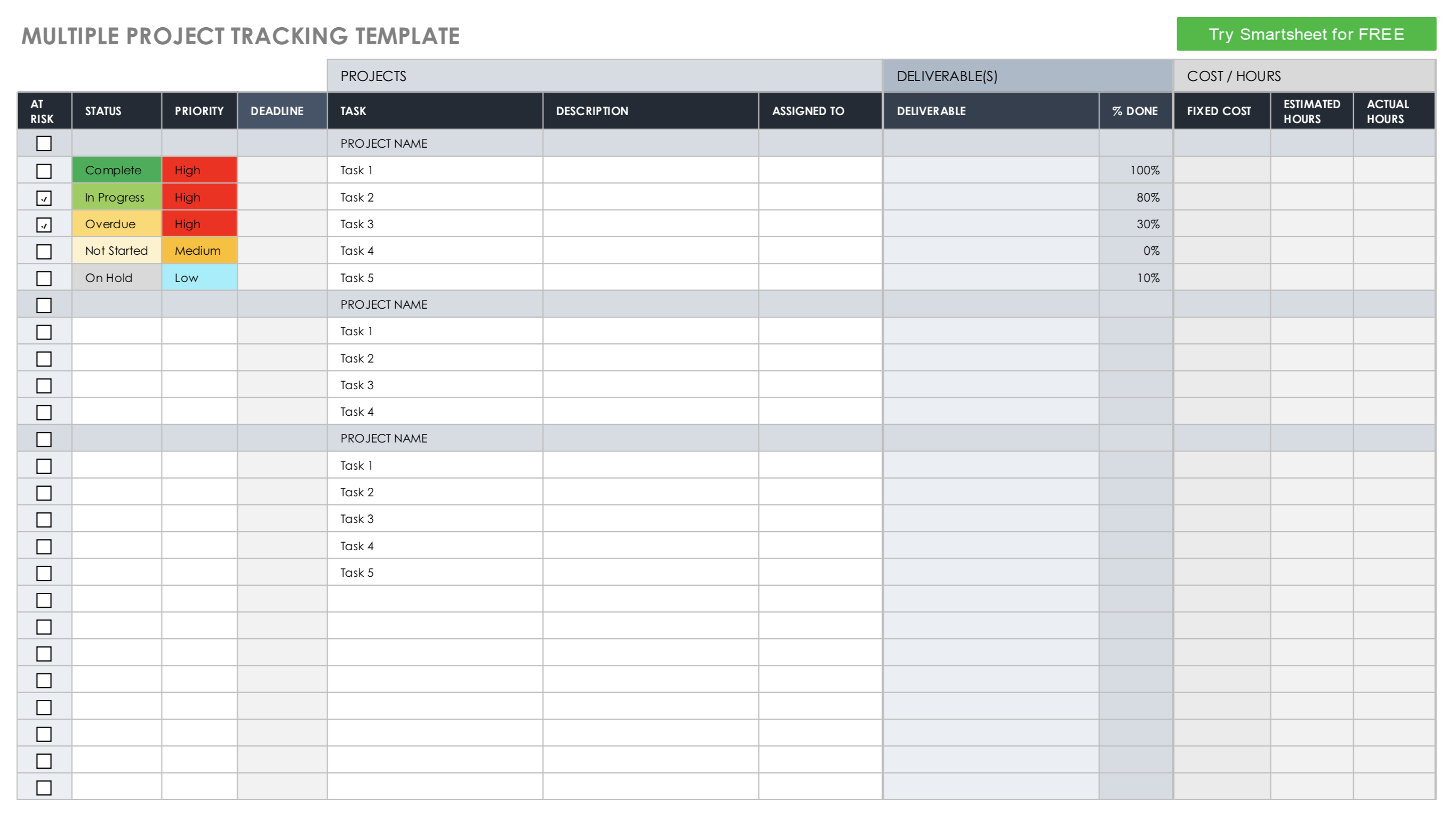 Multiple Project Tracking Template Excel Templates
