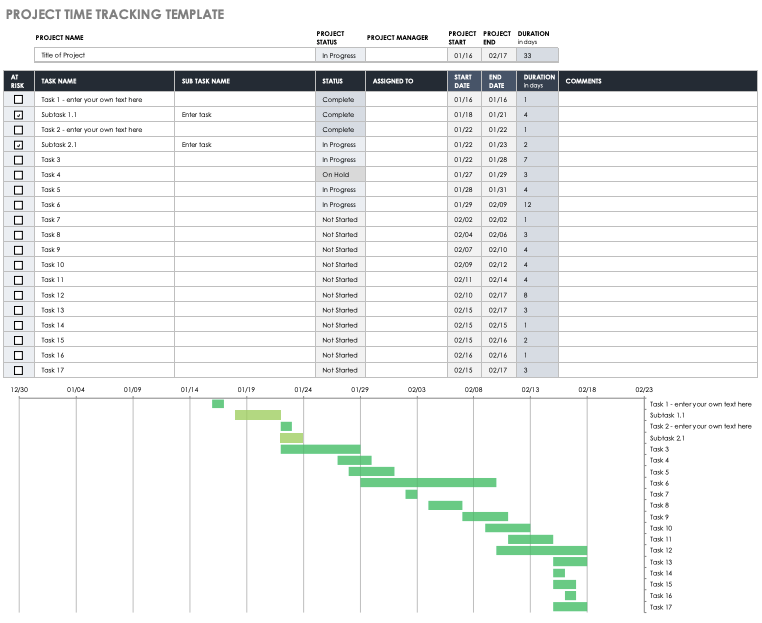 excel task tracking template