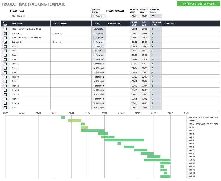 Project Time Tracking Template | ExcelTemplate