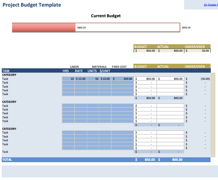 project budget template excel