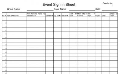 Event Sign In Sheet