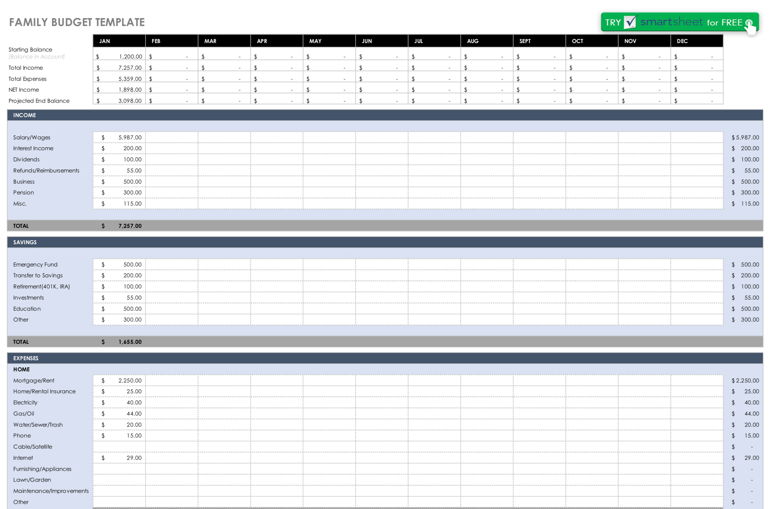 FamilyBudgetTemplate ExcelTemplate