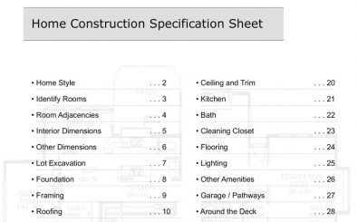 Home Building Spec Sheet