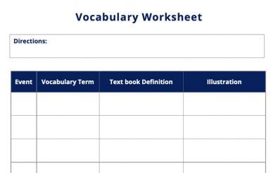 Vocabulary Worksheet Template