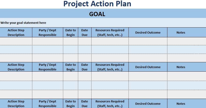 Project Action Plan Template Excel Free Download